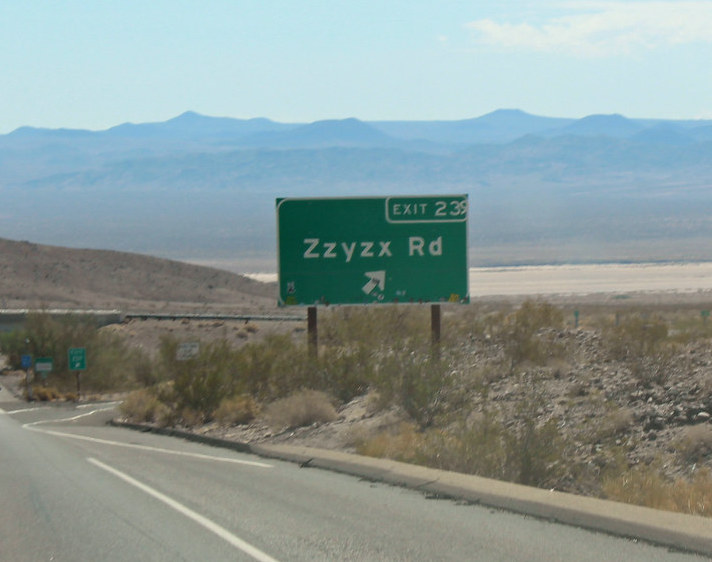 Road sign for Zzyzx Road